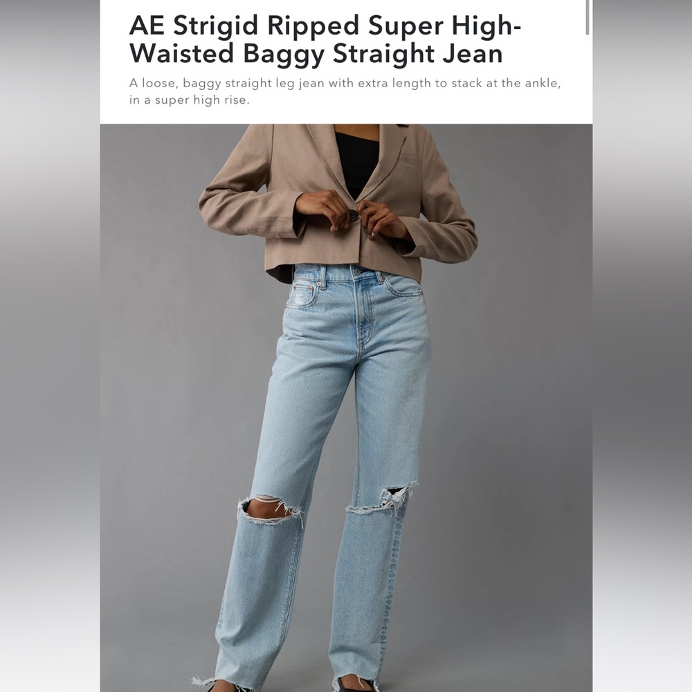 American Eagle Outfitters Strigid Ripped Super High-Waisted Baggy Straight Jean